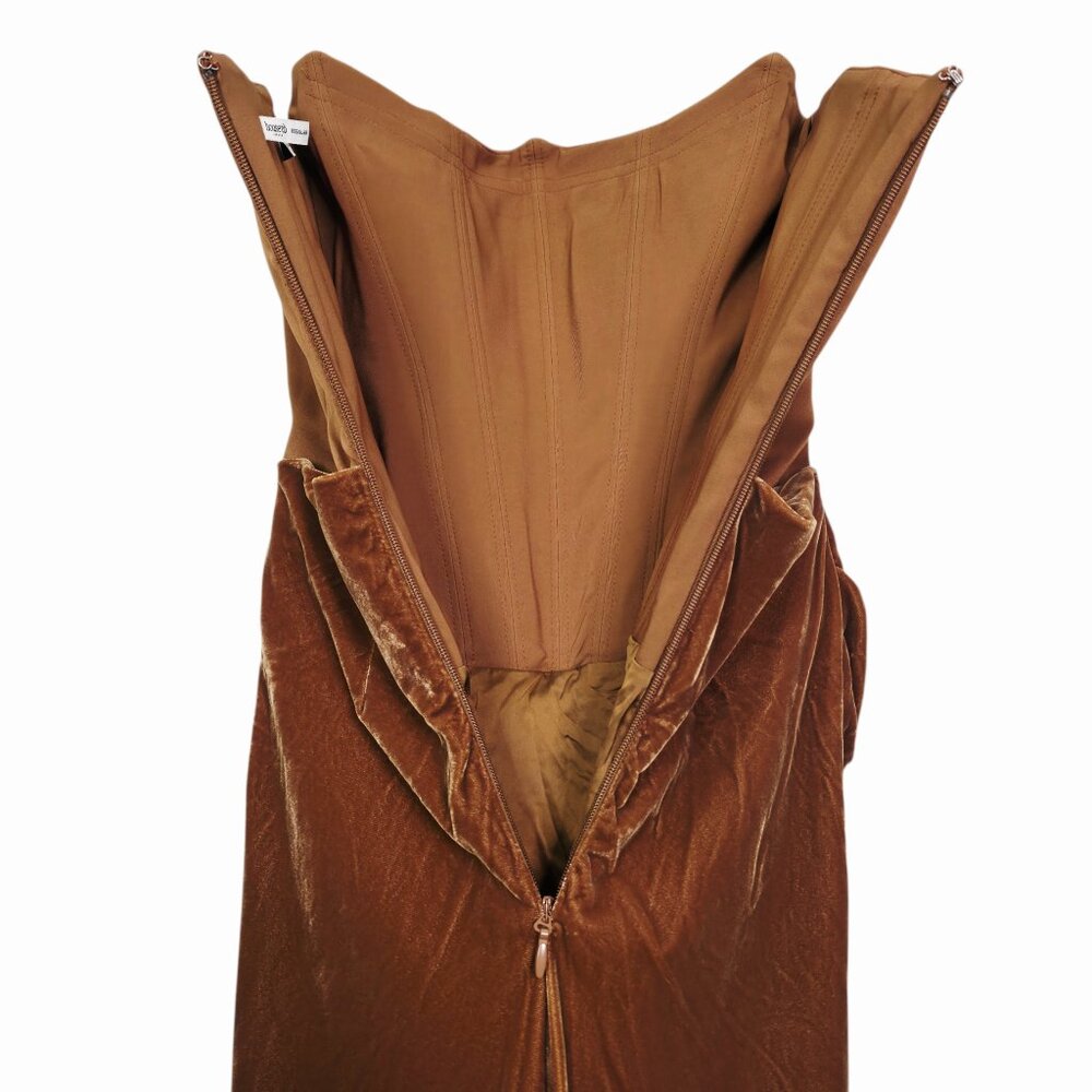 House of CB Persephone Maxi Dress Coffee Velvet Strapless Corset Size XS - Picture 9 of 13